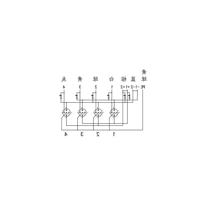 M12 junction box, single channel, PNP, 4-port split, LED, PCB terminal, 24P409