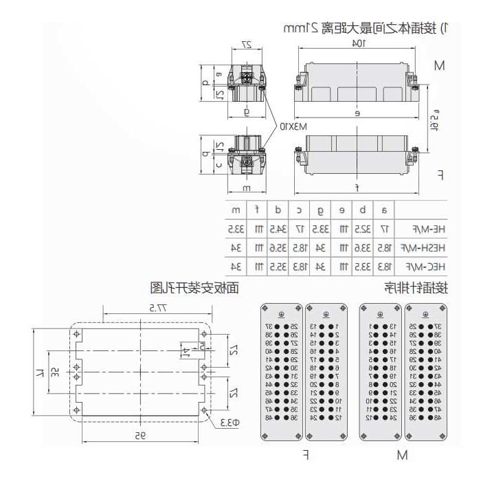 Male core, screw crimping, fit H48B housing, HE-024-M(1-24)/HE-024-MD(25-48), 09330242601/09330242611