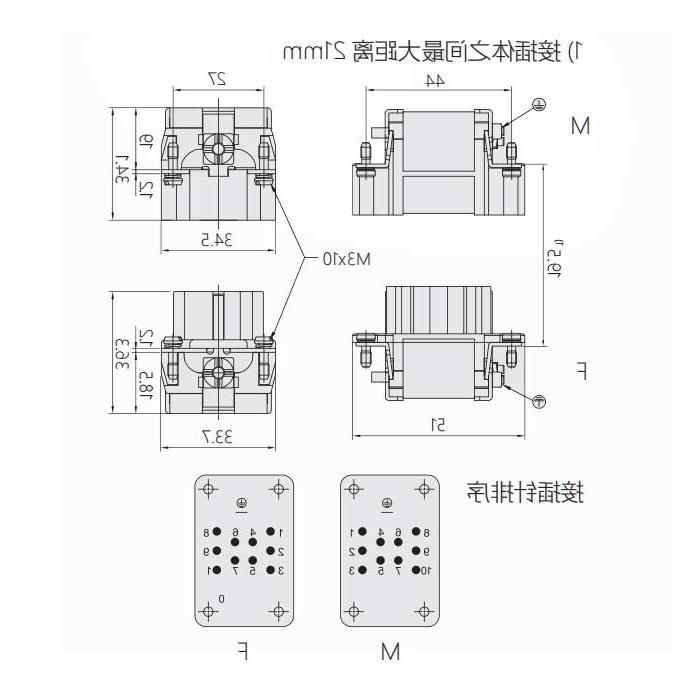 Female core, cold-pressed, suitable for H6B housing, HEE-010-F, 09320103101